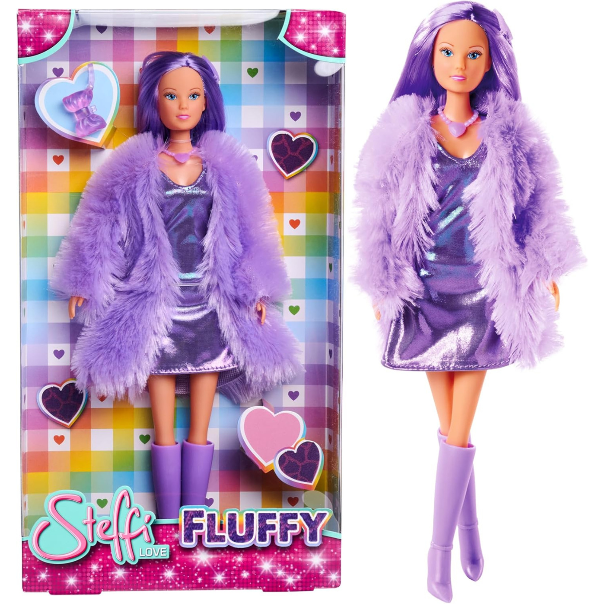 MUÑECA STEFFI LOVE ABRIGO FLUFFY FASHION CON VESTIMENTA SUAVE Y ACCESORIOS - 1