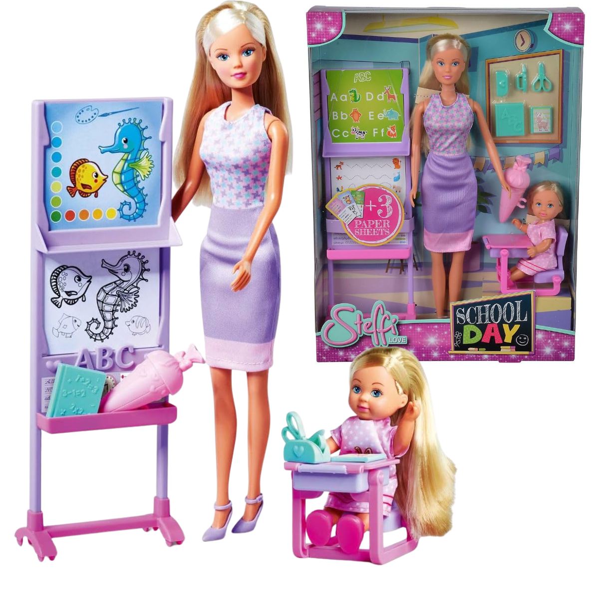 MUÑECA STEFFI LOVE DÍA DE CLASES SET DIDÁCTICO CON MAESTRA Y ALUMNA - 1