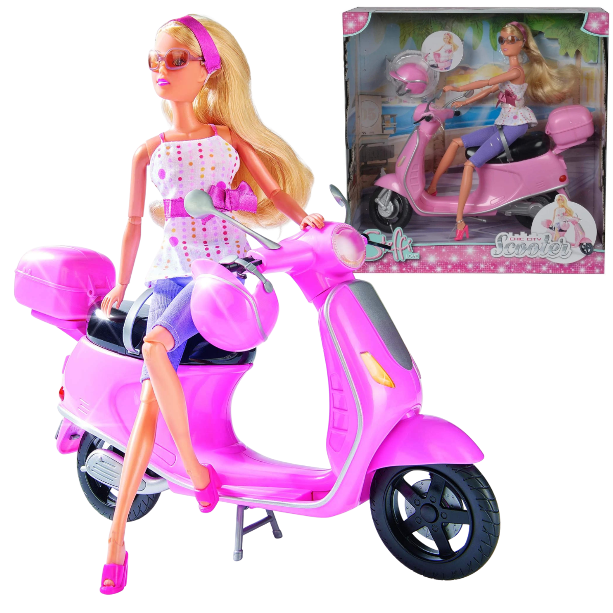 MUÑECA STEFFI LOVE CON MOTO Y CASCO SET DE JUEGO CON SCOOTER - 1