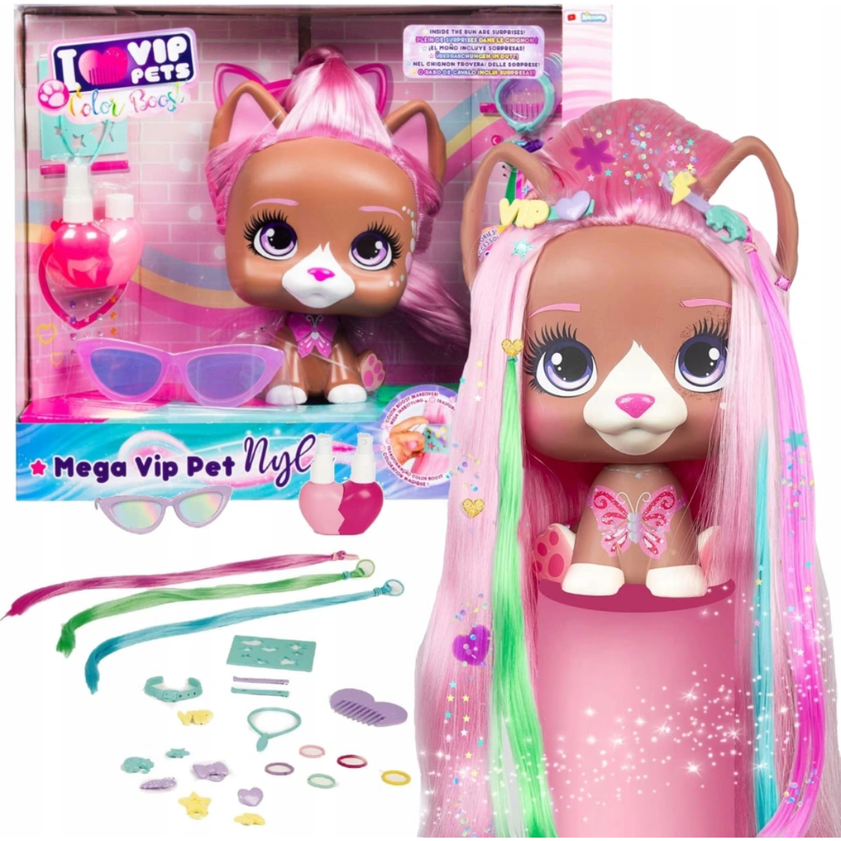 MUÑECA VIP PETS COLECCIONABLE MEGA NYLA COLOR BOOST CON CABELLO LARGO +30 ACCESORIOS - 1
