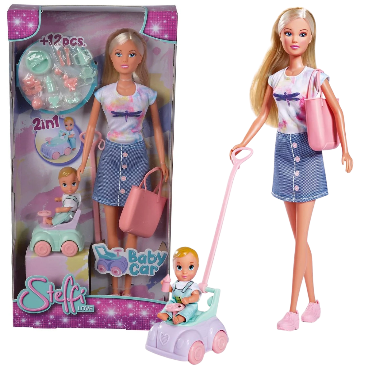 MUÑECA STEFFI LOVE CORREPASILLOS CON BEBÉ Y ACCESORIOS SET PASEO INTERACTIVO - 1