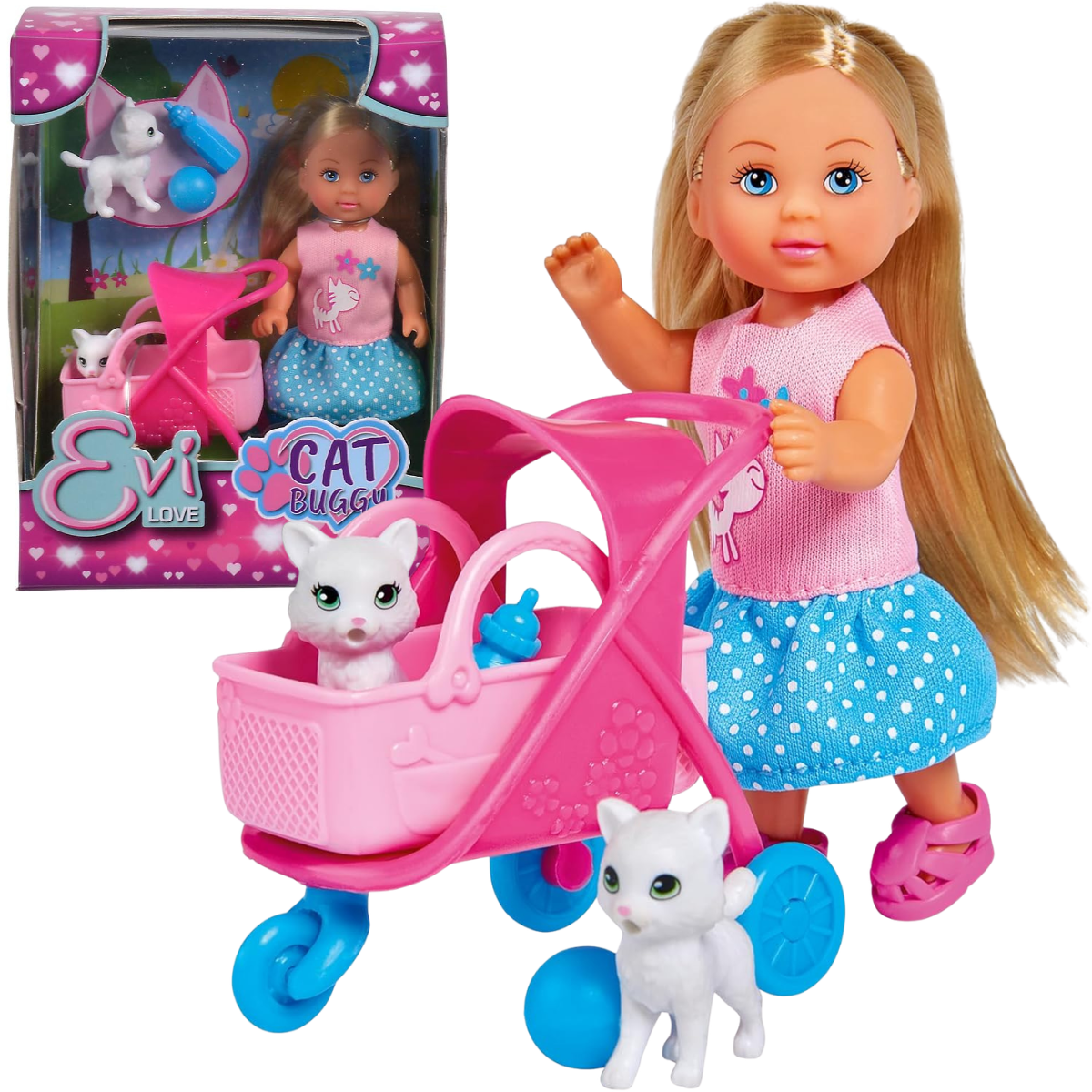 MUÑECA EVI LOVE GATO CON COCHE SET CON MASCOTA Y CARRITO - 1