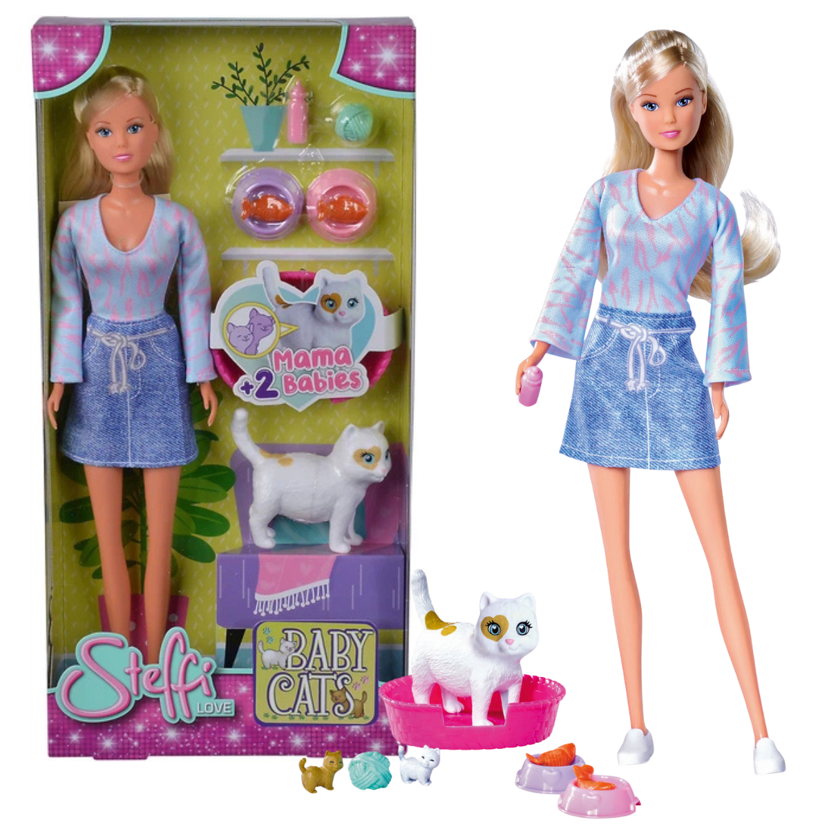 MUÑECA STEFFI LOVE CUIDADO DE GATOS SET CON ACCESORIOS PARA MASCOTAS - 1