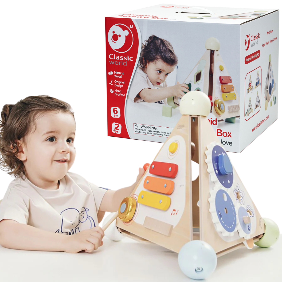 JUGUETE DE BEBÉ CLASSIC WORDL CAJA PIRAMIDE DIDÁCTICO DE MADERA - 1