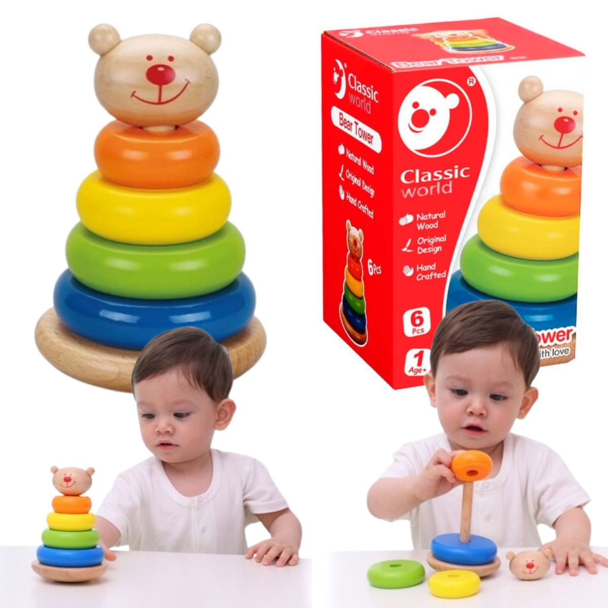 JUGUETE DE BEBÉ CLASSIC WORDL APILABLE ARITOS OSITO DE MADERA - 1