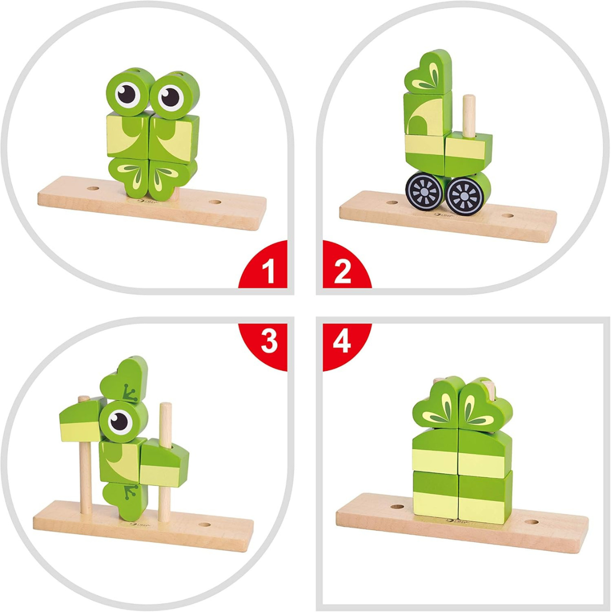 JUGUETE DE BEBÉ CLASSIC WORDL ROMPECABEZA APILABLE RANITA FIGURA 3 EN 1 CON PIEZAS DE MADERA - 6