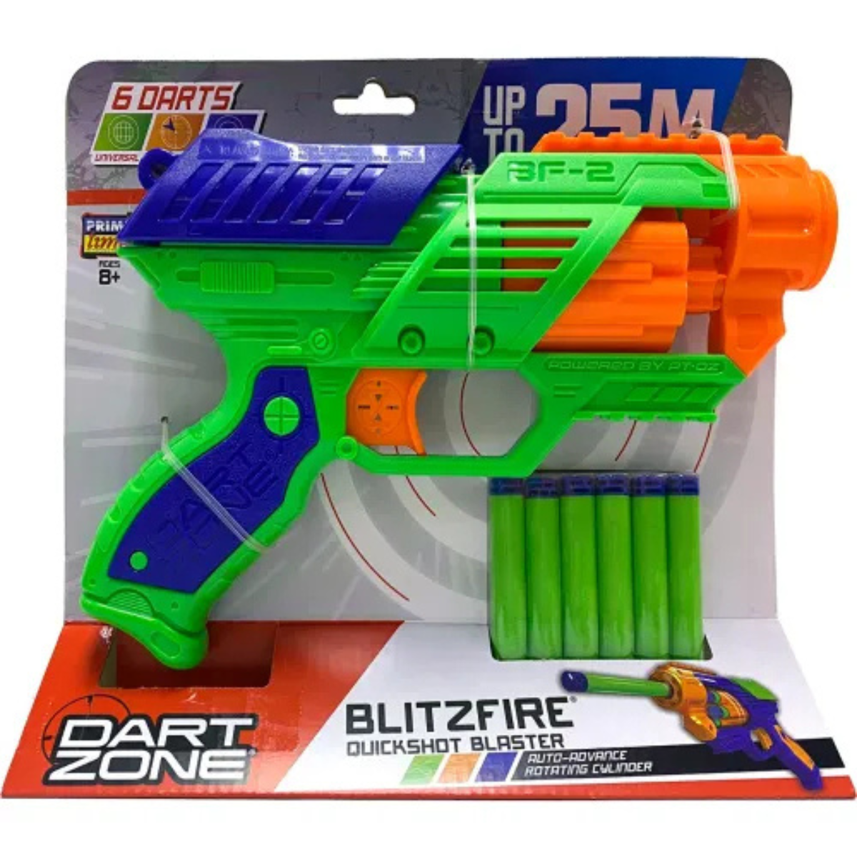JUGUETE LANZADOR DE DARDOS DART ZONE CILINDRO GIRATORIO + DARDOS - 2