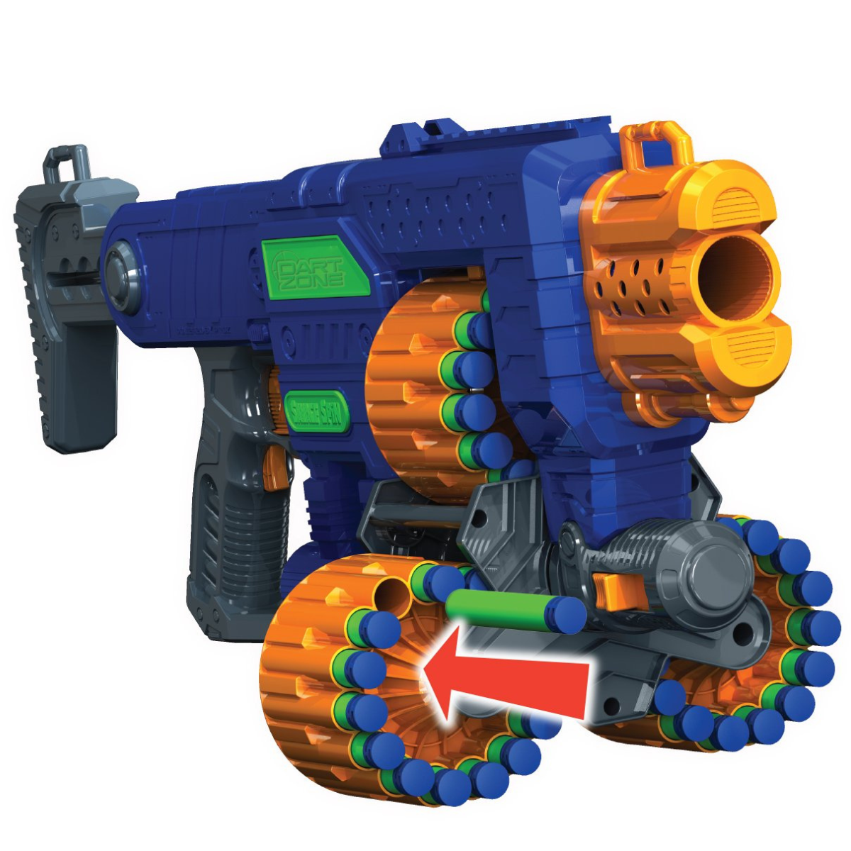 JUGUETE LANZADOR DE DARDOS  DART ZONE SPIN BLASTER CON TRIPLE TAMBOR GIRATORIO - 2