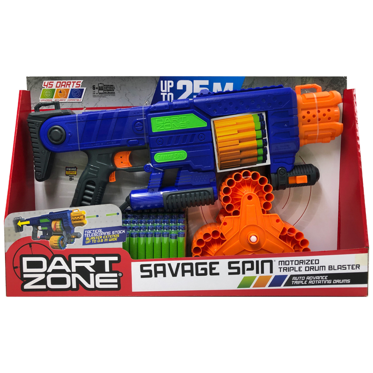 JUGUETE LANZADOR DE DARDOS  DART ZONE SPIN BLASTER CON TRIPLE TAMBOR GIRATORIO - 5
