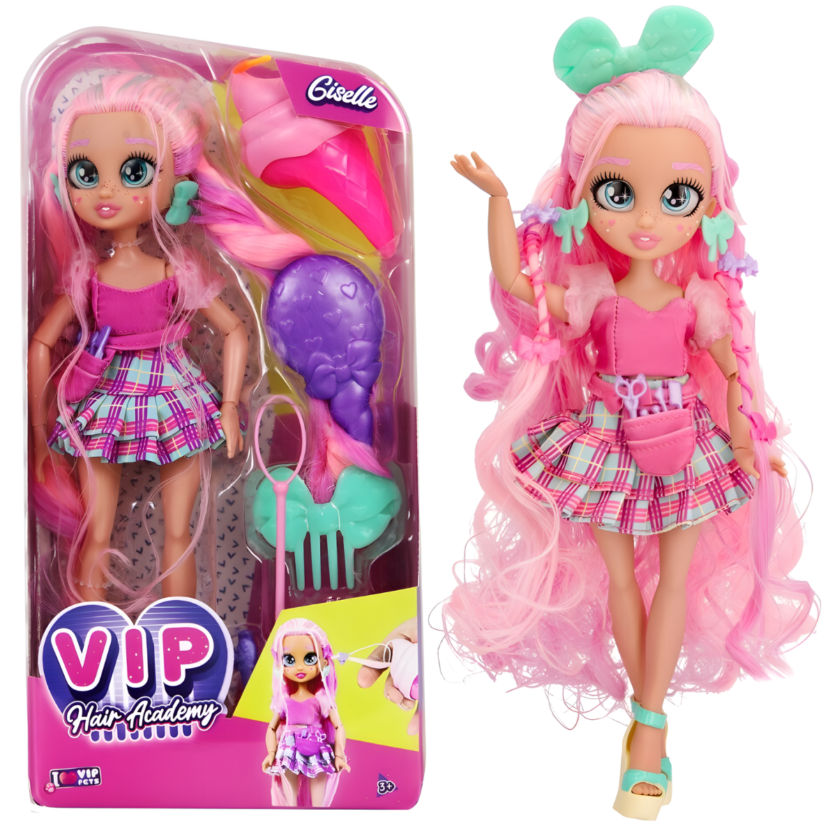 MUÑECA VIP PETS ESCUELA DE PEINADOS GISELLE + ACCESORIOS - 1
