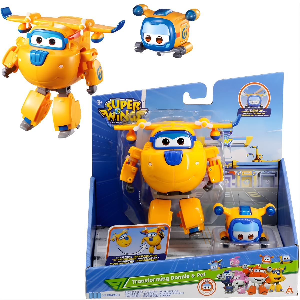 FIGURA DE ACCIÓN SUPER WINGS TRANSFORMABLE DONNIE AVIÓN + MASCOTA - 1