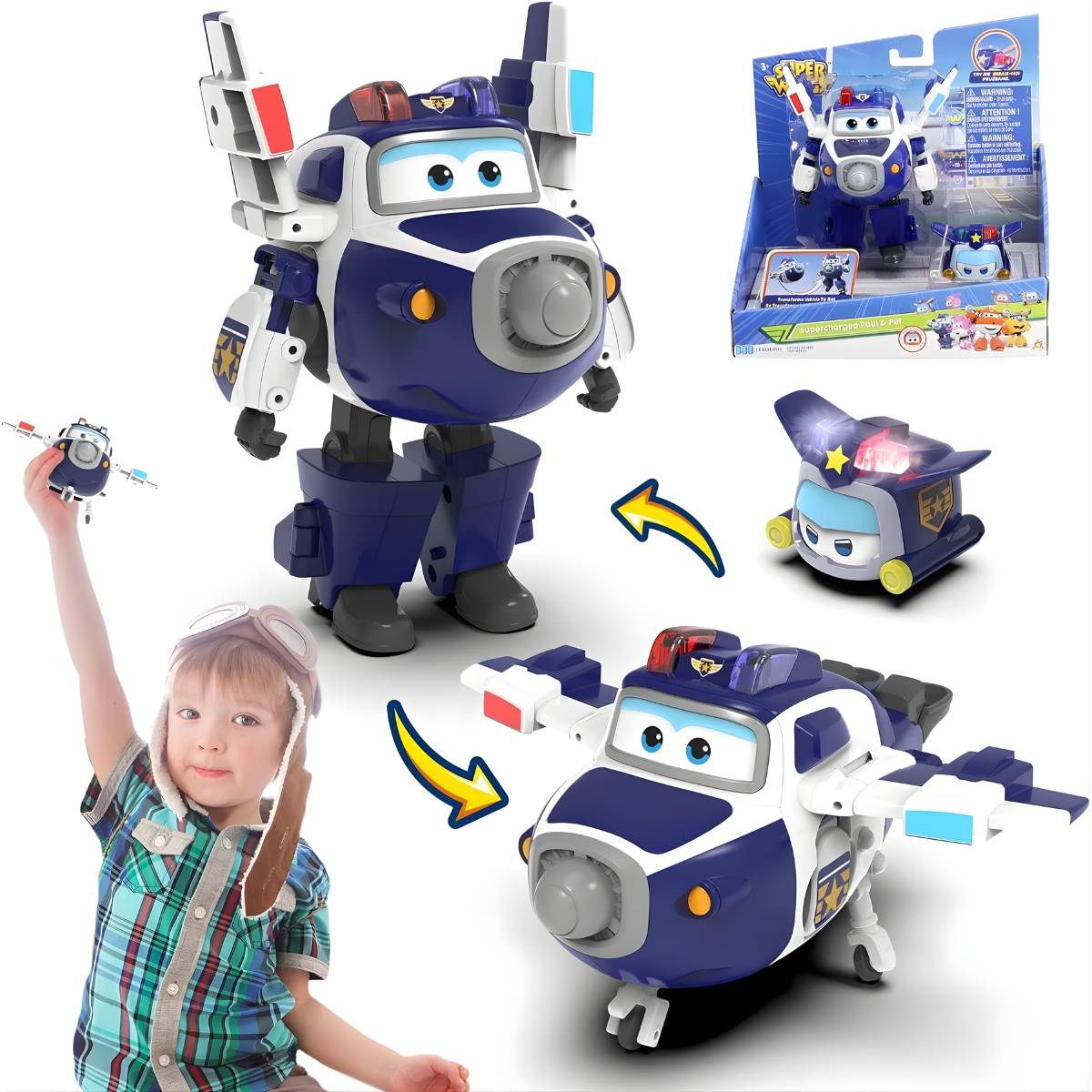 FIGURA DE ACCIÓN SUPER WINGS TRANSFORMABLE PAUL AVIÓN + MASCOTA - 1