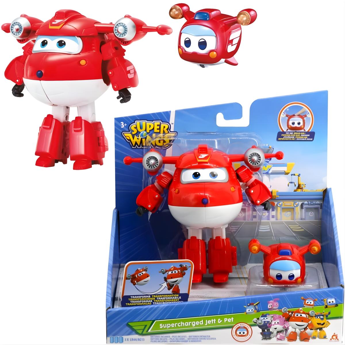FIGURA DE ACCIÓN SUPER WINGS TRANSFORMABLE JET AVIÓN + MASCOTA - 1