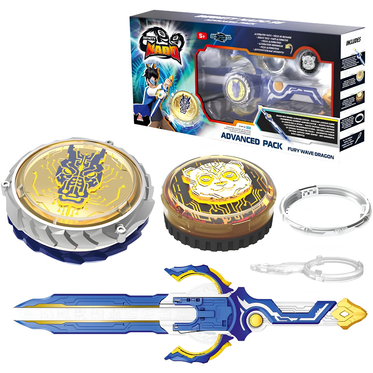 JUGUETE TROMPO INFINITY NADO FURY WAVE DRAGON + LANZADOR ESPADA Y LUCES LED - 1