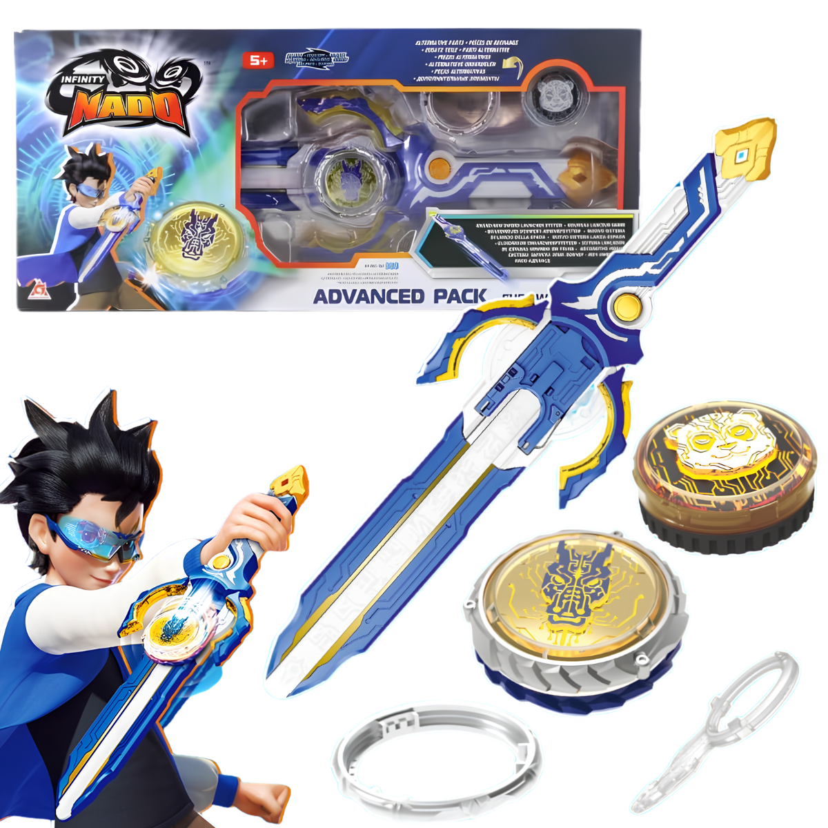 JUGUETE TROMPO INFINITY NADO FURY WAVE DRAGON + LANZADOR ESPADA Y LUCES LED - 2