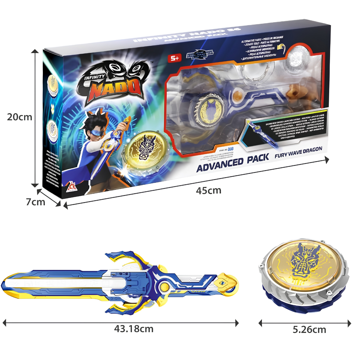 JUGUETE TROMPO INFINITY NADO FURY WAVE DRAGON + LANZADOR ESPADA Y LUCES LED - 5