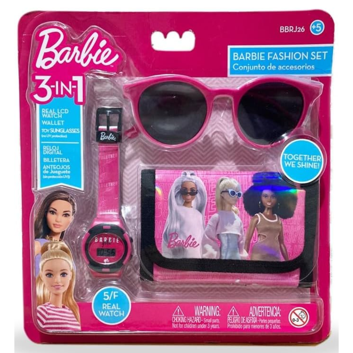 BARBIE PACK 3 EN 1 LENTES BILLETERA Y RELOJ ROSADO NIÑA - 2