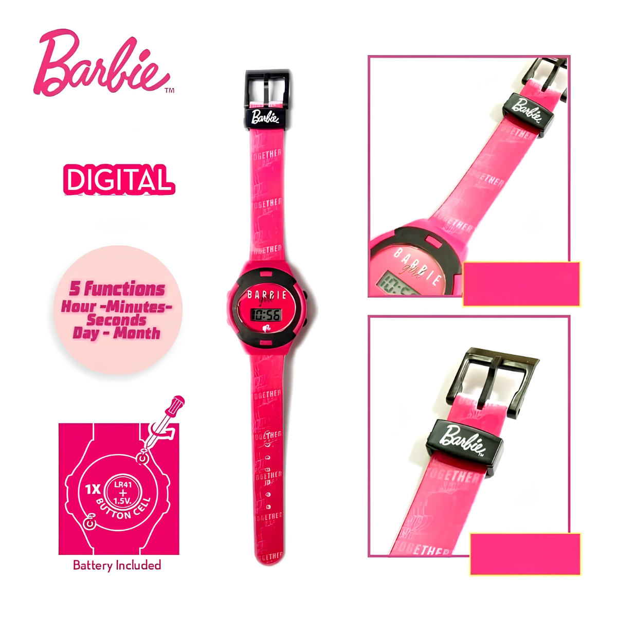 BARBIE PACK 3 EN 1 LENTES BILLETERA Y RELOJ ROSADO NIÑA - 4