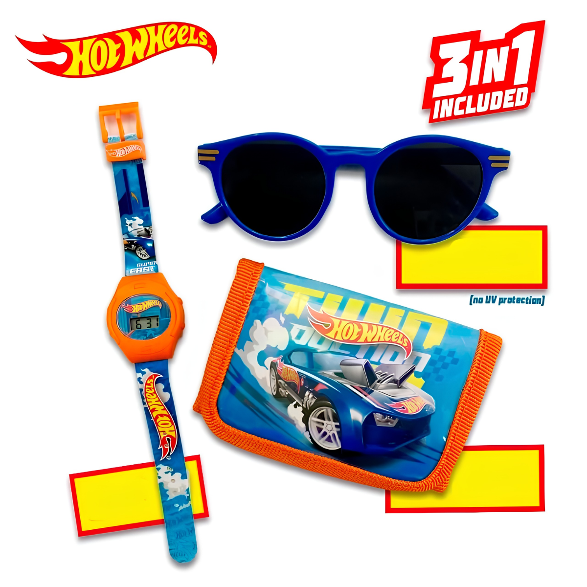 HOT WHEELS PACK 3 EN 1 LENTES BILLETERA Y RELOJ NIÑO - 1