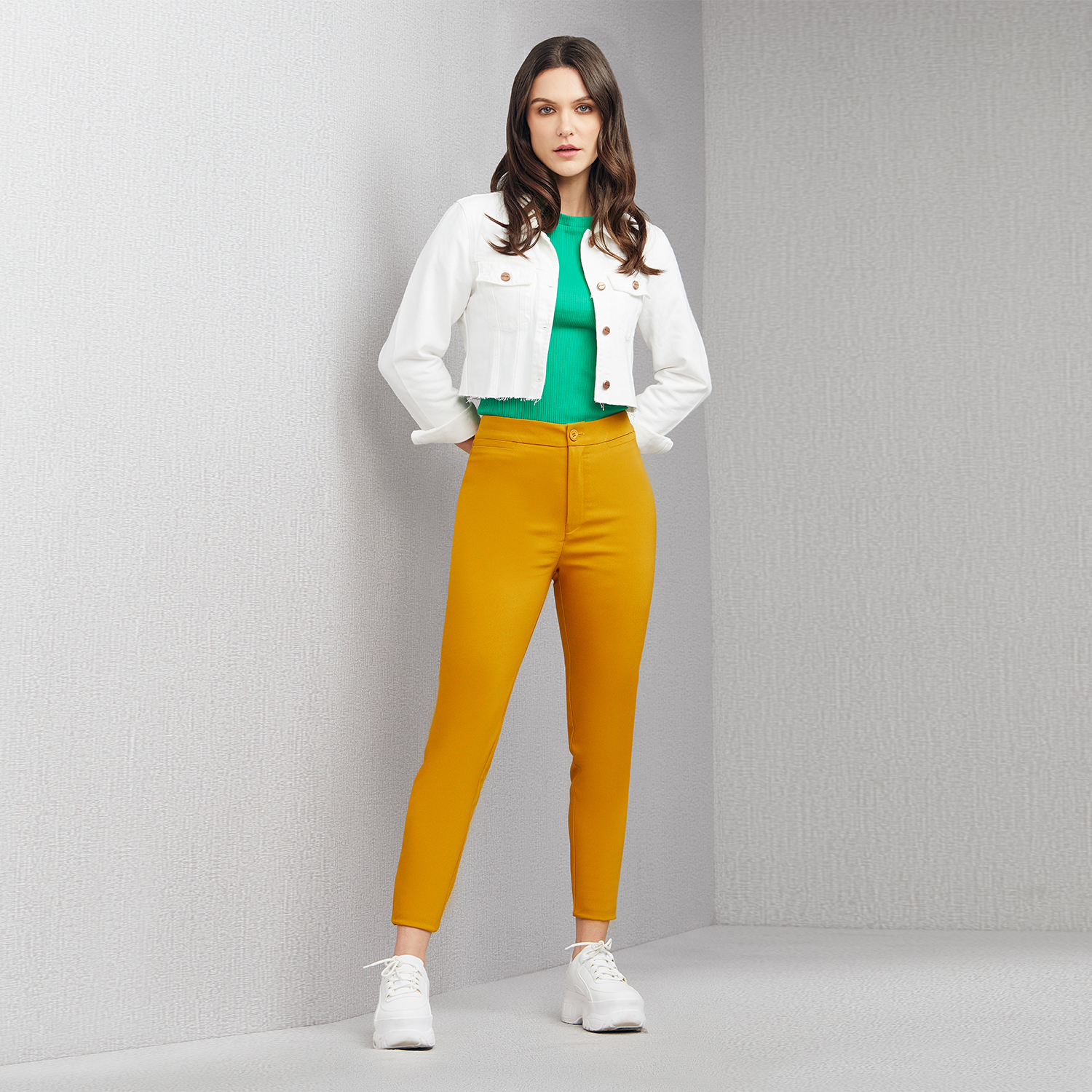 PANTALÓN SOBRE LA CINTURA PALAZZO MUJER CAMILA VIALI MOSTAZA P0267 BALMAN - 1