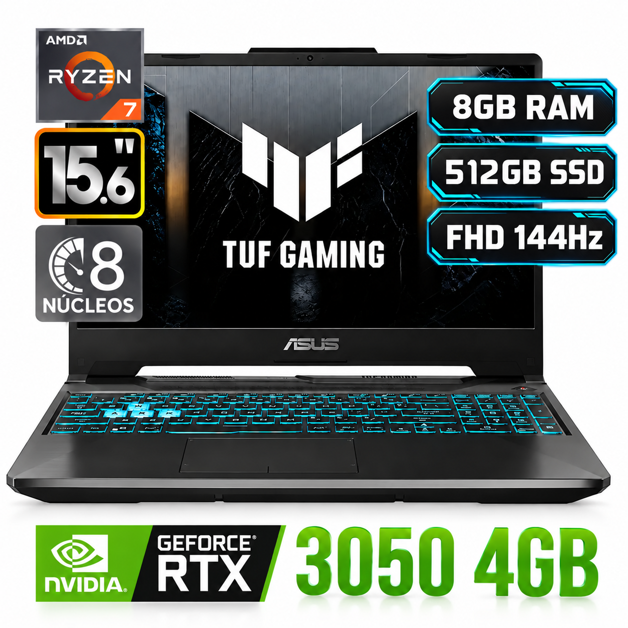 LAPTOP ASUS TUF A15 FA506NCQ-HN078 AMD RYZEN 7 170 RAM 8GB SSD 512GB RTX 3050 4GB 15.6'FHD WIN 11 - 1