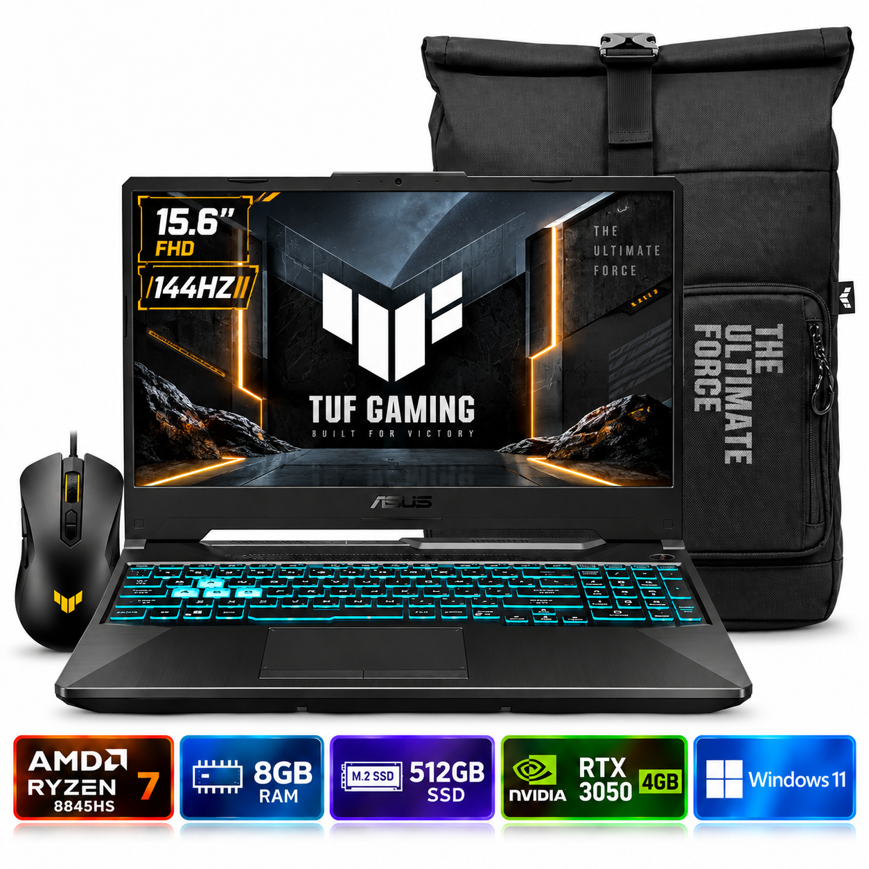 LAPTOP ASUS TUF A15 RYZEN 7-8845HS 8GB RAM 512GB SSD RTX 3050 4GB 15.6' FHD 144HZ WIN11 - 1