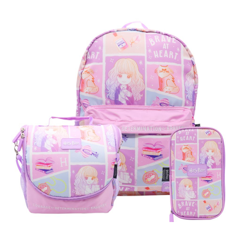 SET ESCOLAR MOCHILA LONCHERA CARTUCHERA PREMIUM TEENS HARRY POTTER HERMIONE - 1