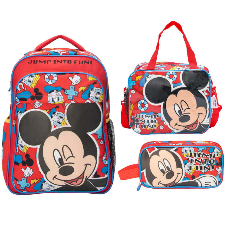 SET MOCHILA LONCHERA CARTUCHERA MICKEY COLECCIÓN H - 1