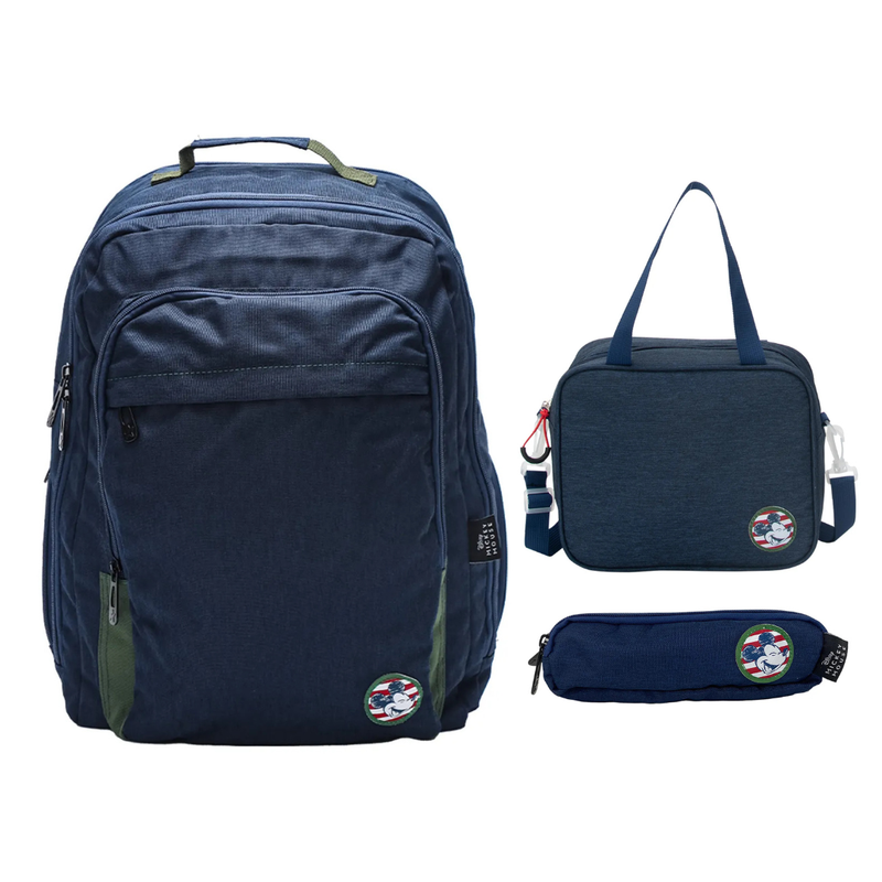 SET MOCHILA LONCHERA CARTUCHERA MICKEY ESCOLAR COLECCIÓN A - 1