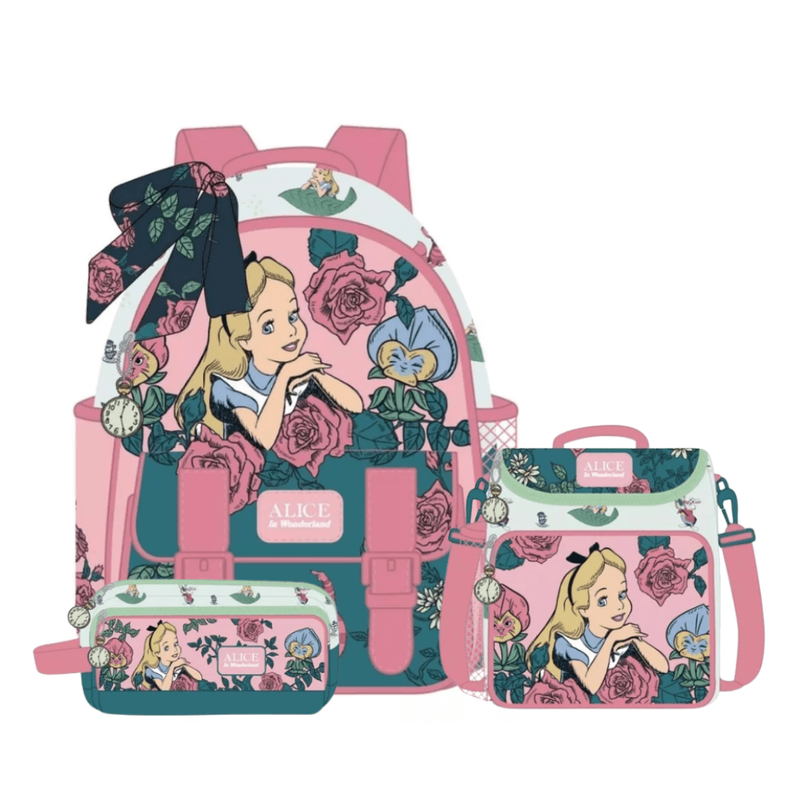 SET ESCOLAR NIDO MINI MOCHILA  LONCHERA CARTUCHERA ALICIA EN EL PAIS DE LAS MARAVILLAS - 1
