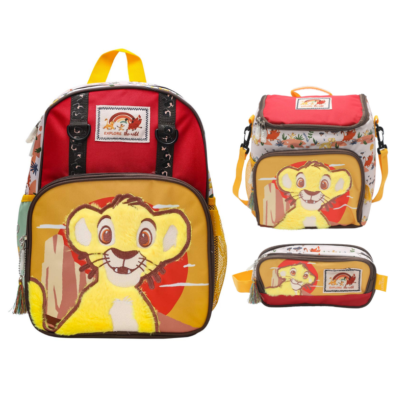SET MOCHILA LONCHERA CARTUCHERA REY LEON ESCOLAR NIDO COLECCIÓN B - 1