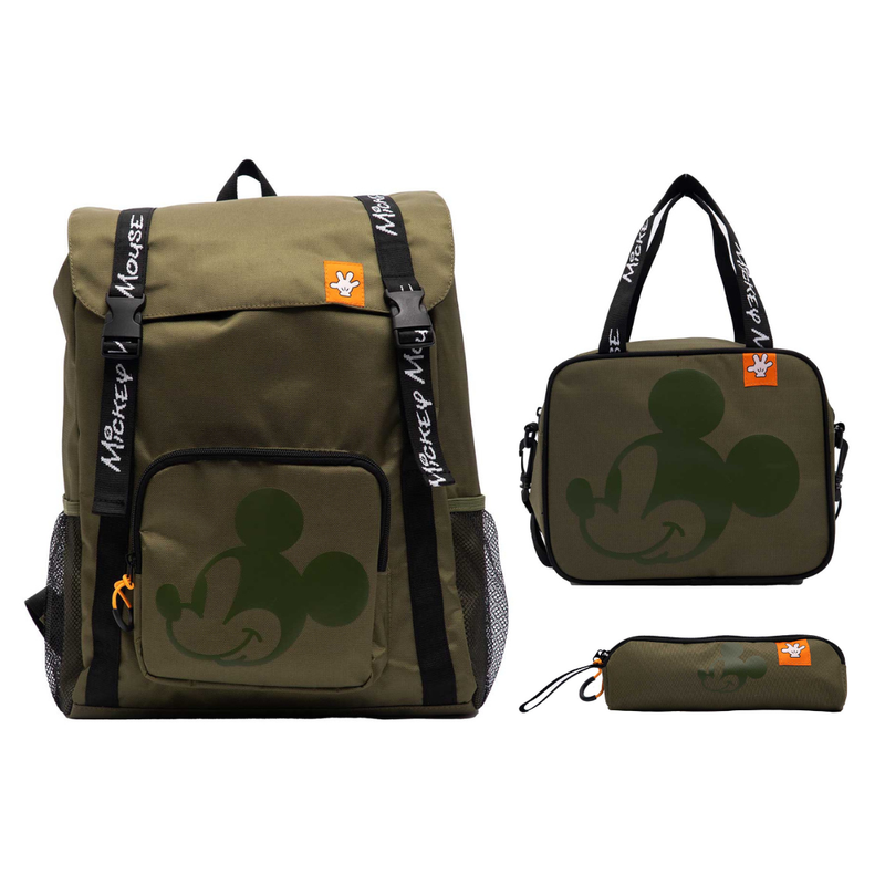 SET MOCHILA LONCHERA CARTUCHERA MICKEY ESCOLAR COLECCIÓN C - 1