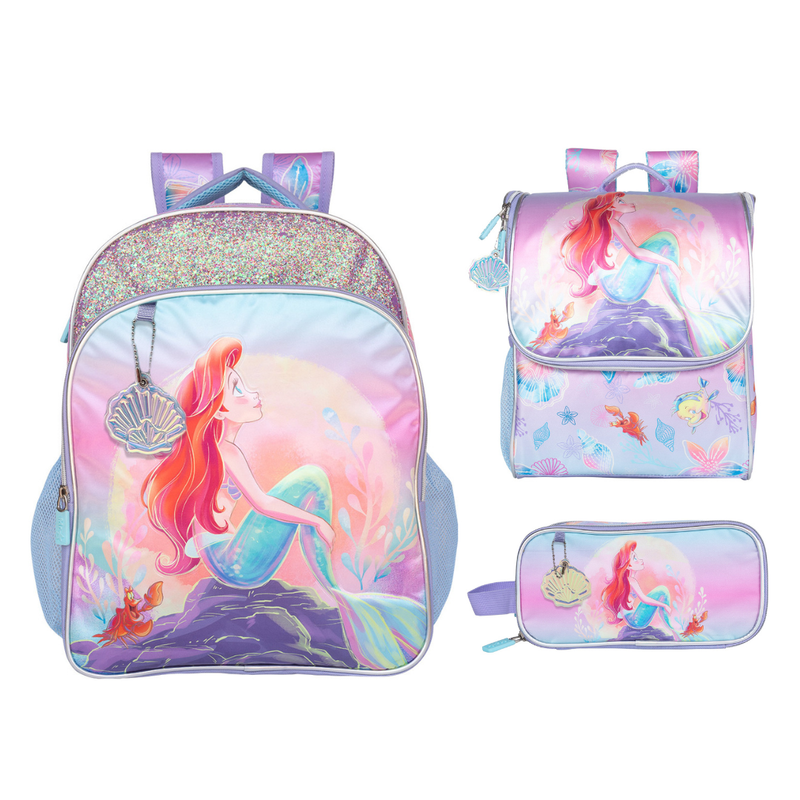 SET DE MOCHILA LONCHERA CARTUCHERA LA SIRENITA ARIEL - 1