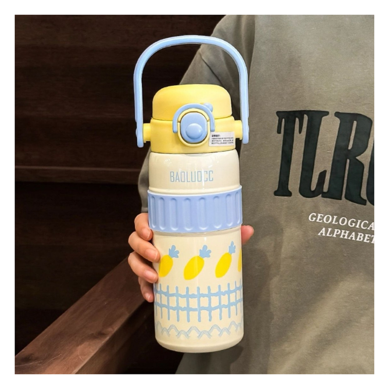 TERMO CELESTE CON AMARILLO DE ACERO CON CAPACIDAD DE 600 ML - 1