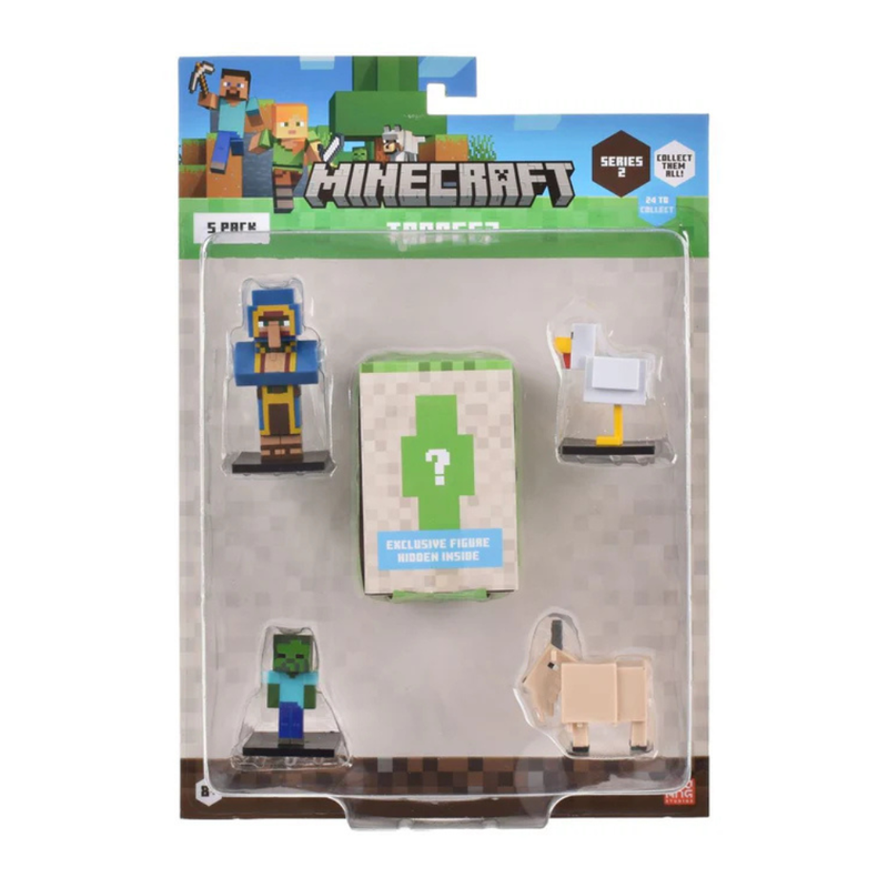 MINECRAFT SET 5 FIGURAS TOPPEEZ 6 CM - COMERCIANTE CON FIGURA SORPRESA - 1