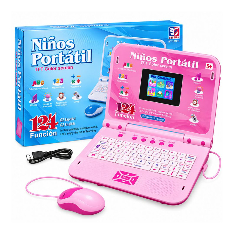 LAPTOP PORTÁTIL EDUCATIVA INFANTIL NIÑAS 124 FUNCIONES - COLOR ROSA - 1