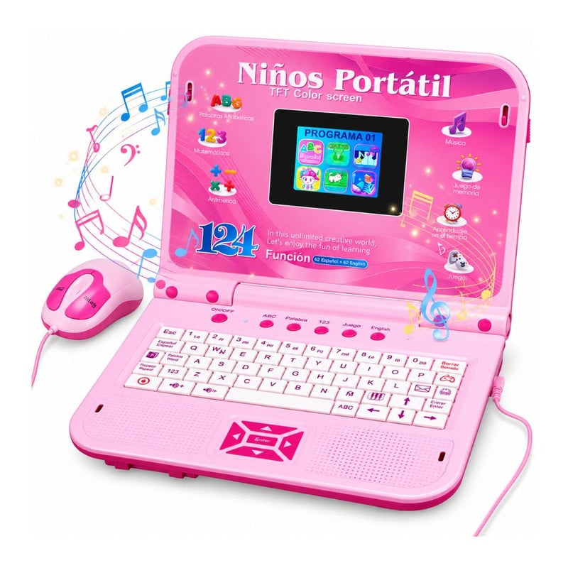 LAPTOP PORTÁTIL EDUCATIVA INFANTIL NIÑAS 124 FUNCIONES - COLOR ROSA - 2
