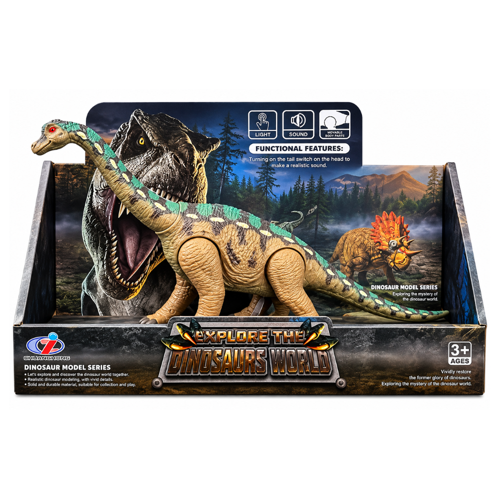 DINOSAURIO DE JUGUETE DINOSAURS WORLD BRANQUIOSAURUS CON SONIDO - 1