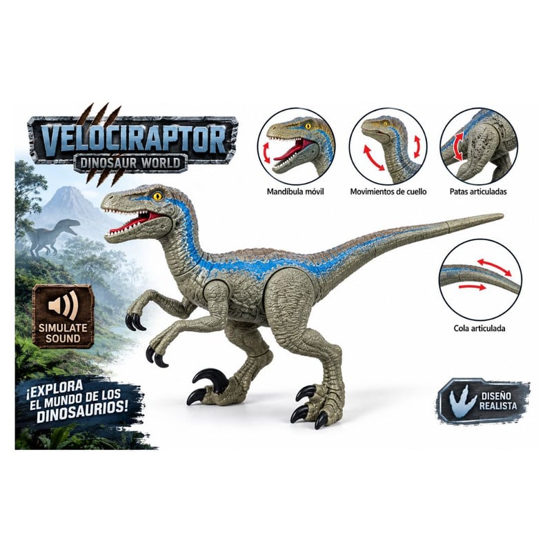 DINOSAURIOS DE JUGUETE PACK X4 VELOCIRAPTOR, SPINOSAURUS, TRICERATOPS Y QUETZACLOATLUS CON SONIDO - 3