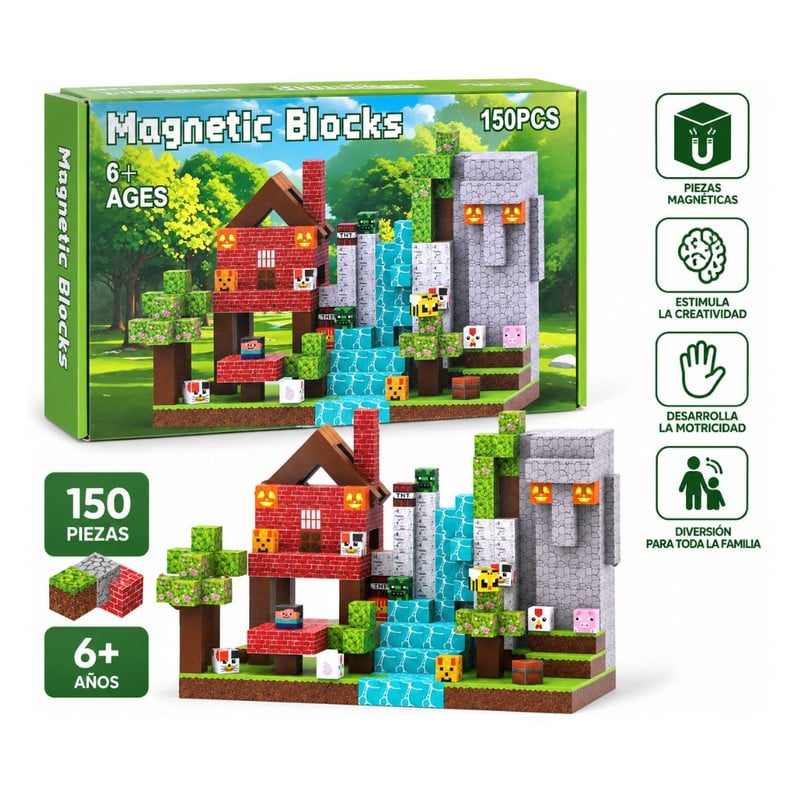SET DE BLOQUES MAGNÉTICOS 150 PIEZAS ESTILO MINECRAFT - 1