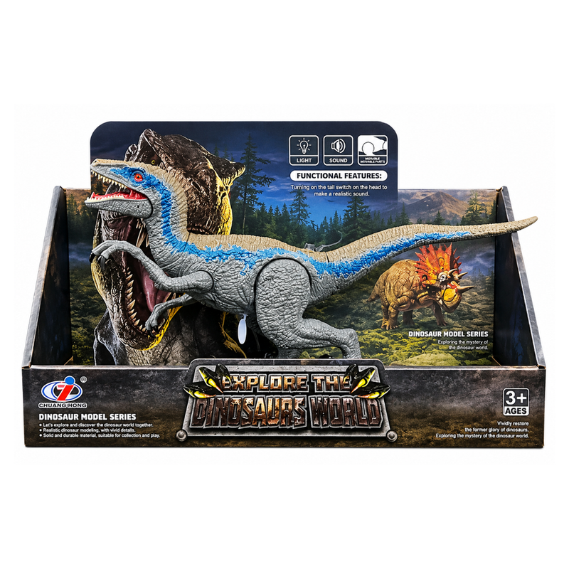 DINOSAURIO DE JUGUETE DINOSAURS WORLD VELOCIRAPTOR CON SONIDO - 1