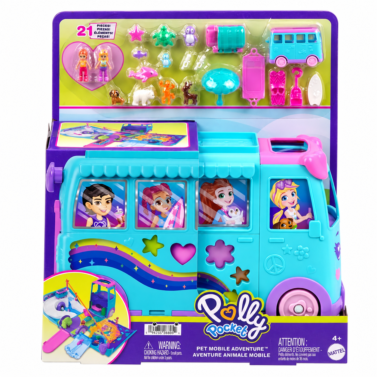 SET DE JUEGO POLLY POCKET AVENTURAS SOBRE RUEDAS CON MASCOTAS - 1