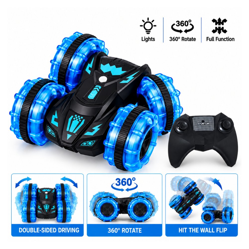 AUTO RC ANFIBIO STUNT 4CH CON CONTROL REMOTO, LUCES Y GIRO 360° – ESCALA 1:20 - 4