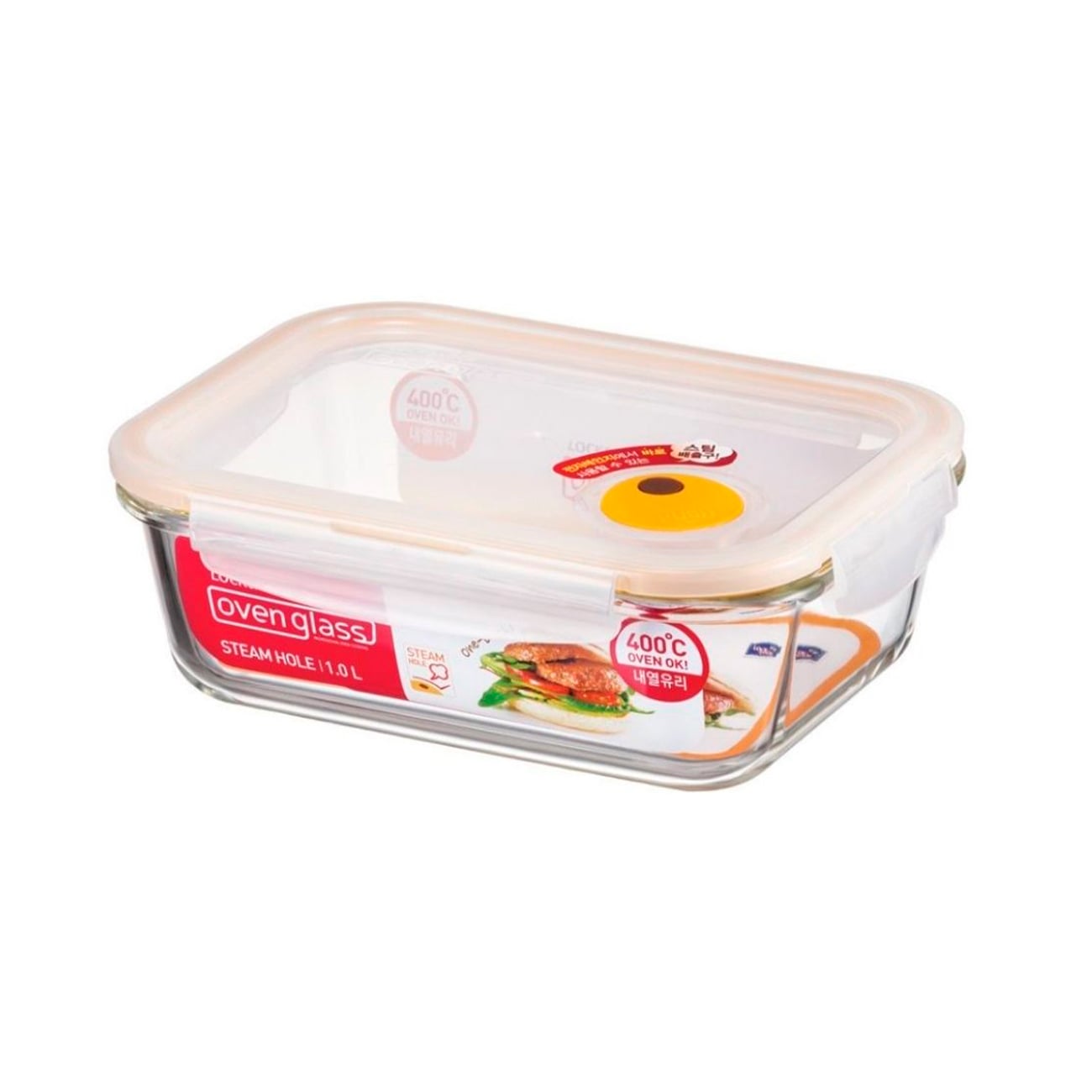 ENVASE HERMÉTICO DE VIDRIO RECTANGULAR 1 L CON TAPA VENTILADA LOCKNLOCK OVENGLASS - 1