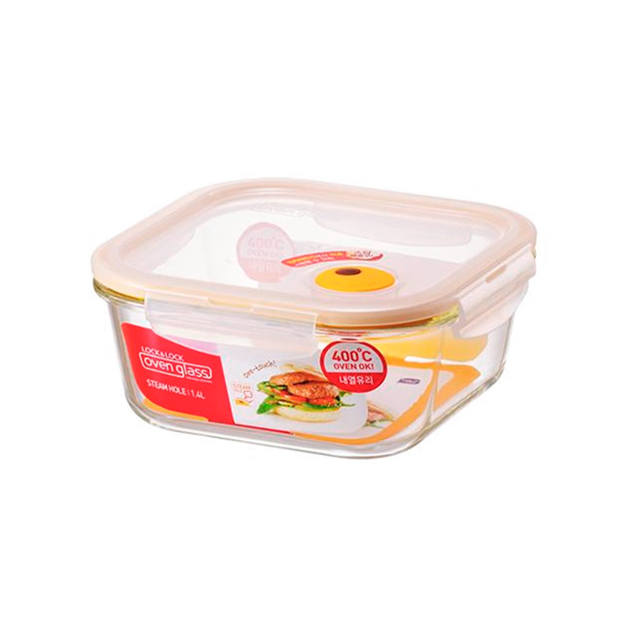 ENVASE HERMÉTICO DE VIDRIO CUADRADO 1.4 L CON TAPA VENTILADA LOCKNLOCK OVENGLASS - 1