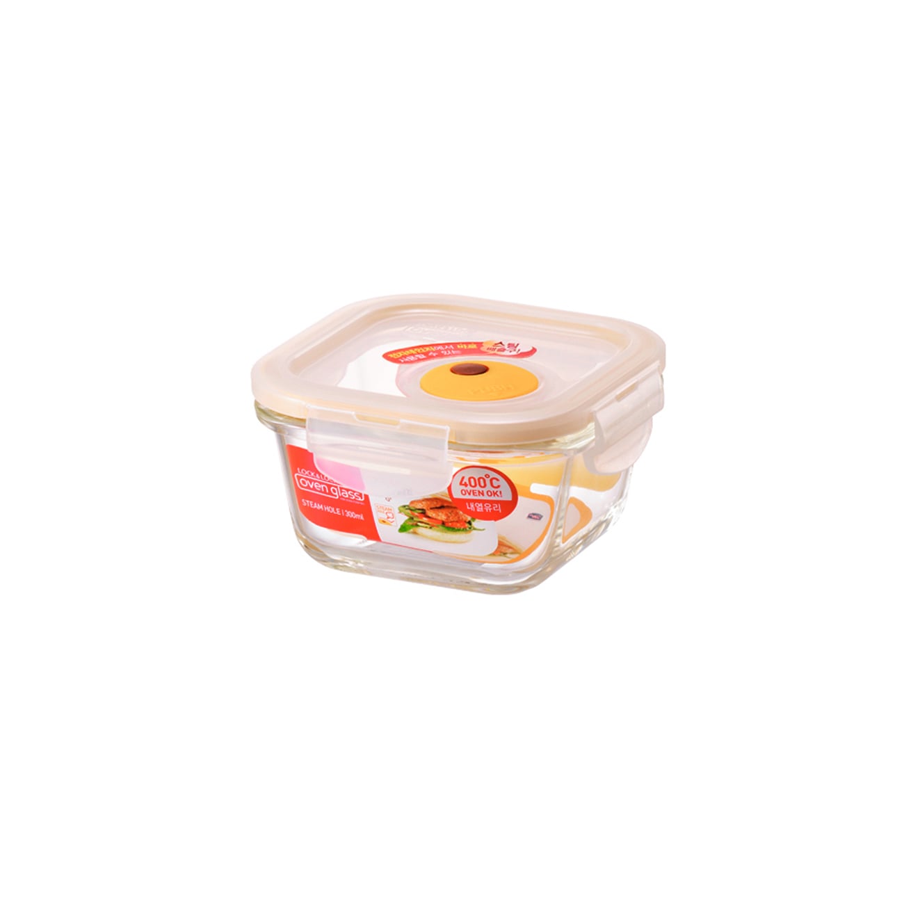 ENVASE HERMÉTICO DE VIDRIO CUADRADO 300 ML CON TAPA VENTILADA LOCKNLOCK OVENGLASS - 1