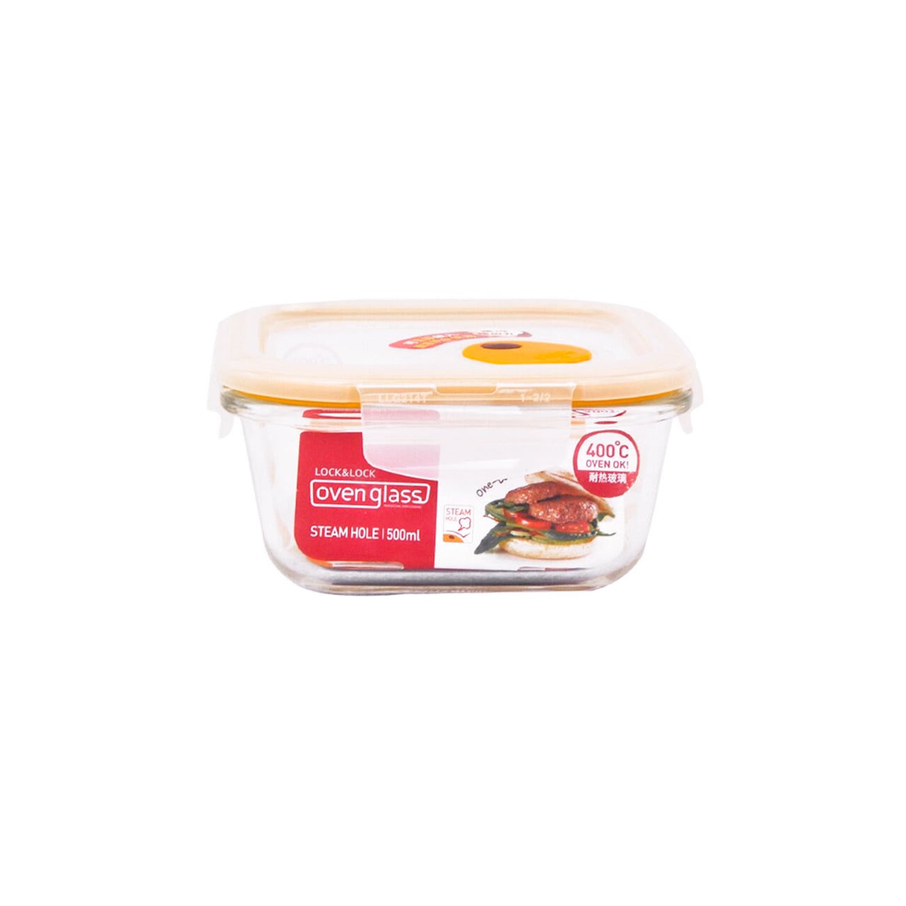 ENVASE HERMÉTICO DE VIDRIO CUADRADO 500 ML LOCKNLOCK OVENGLASS EURO TAPA VENTILADA - 1