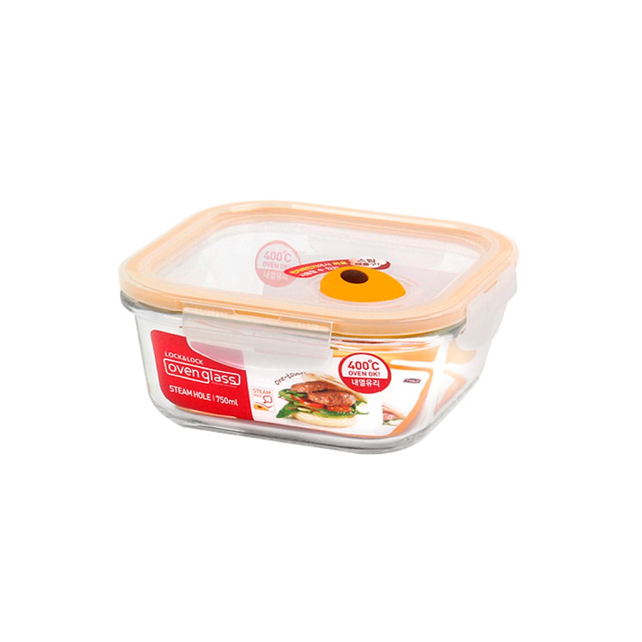ENVASE HERMÉTICO DE VIDRIO CUADRADO 750 ML LOCKNLOCK OVENGLASS EURO TAPA VENTILADA - 1