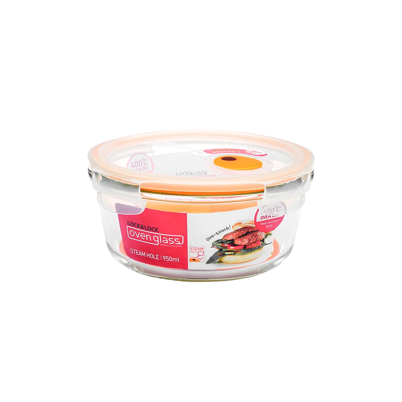 ENVASE HERMÉTICO DE VIDRIO REDONDO 950 ML LOCKNLOCK OVENGLASS EURO TAPA VENTILADA - 1