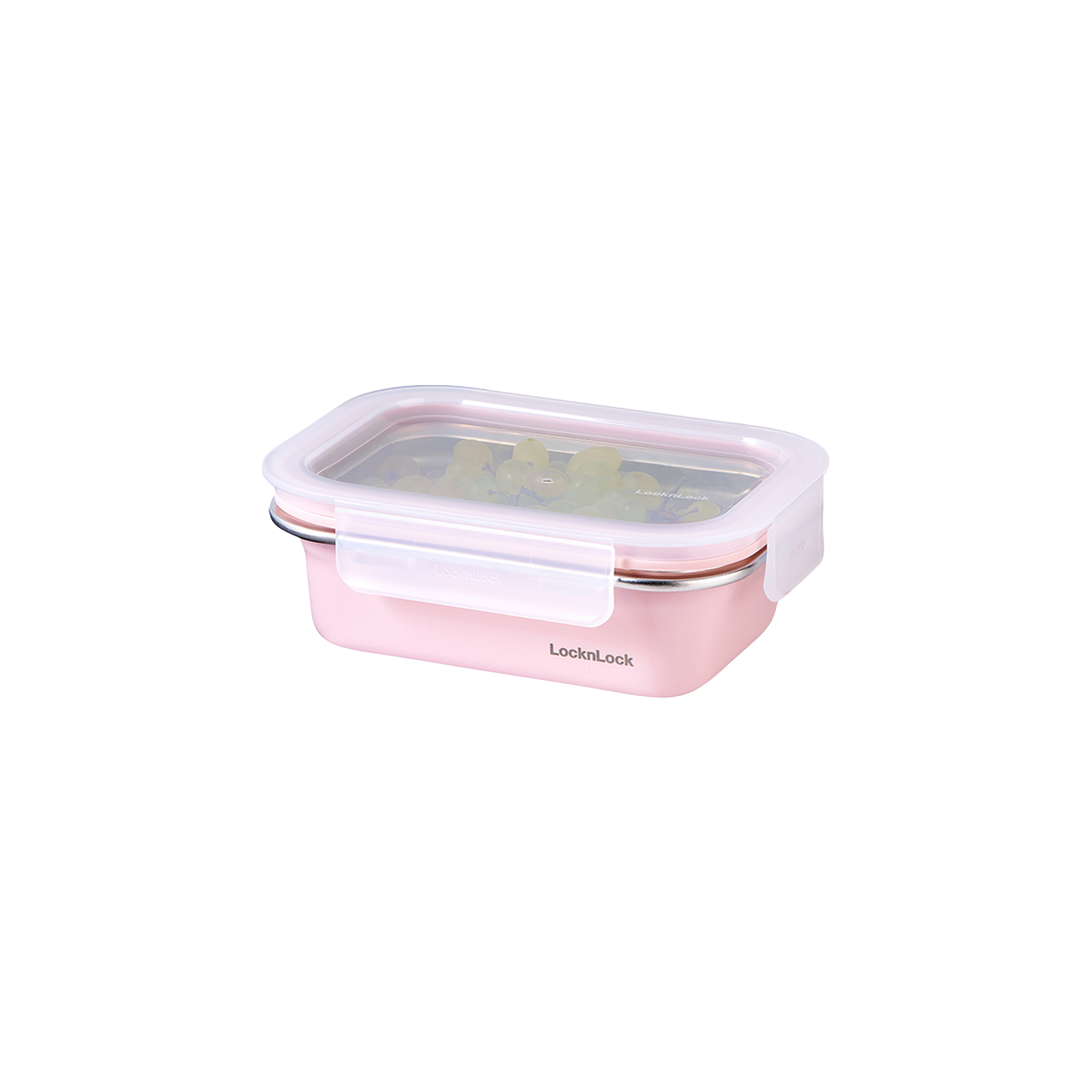 ENVASE HERMÉTICO DE ACERO INOXIDABLE RECTANGULAR BAJO 400 ML LOCKNLOCK ROSADO - 1